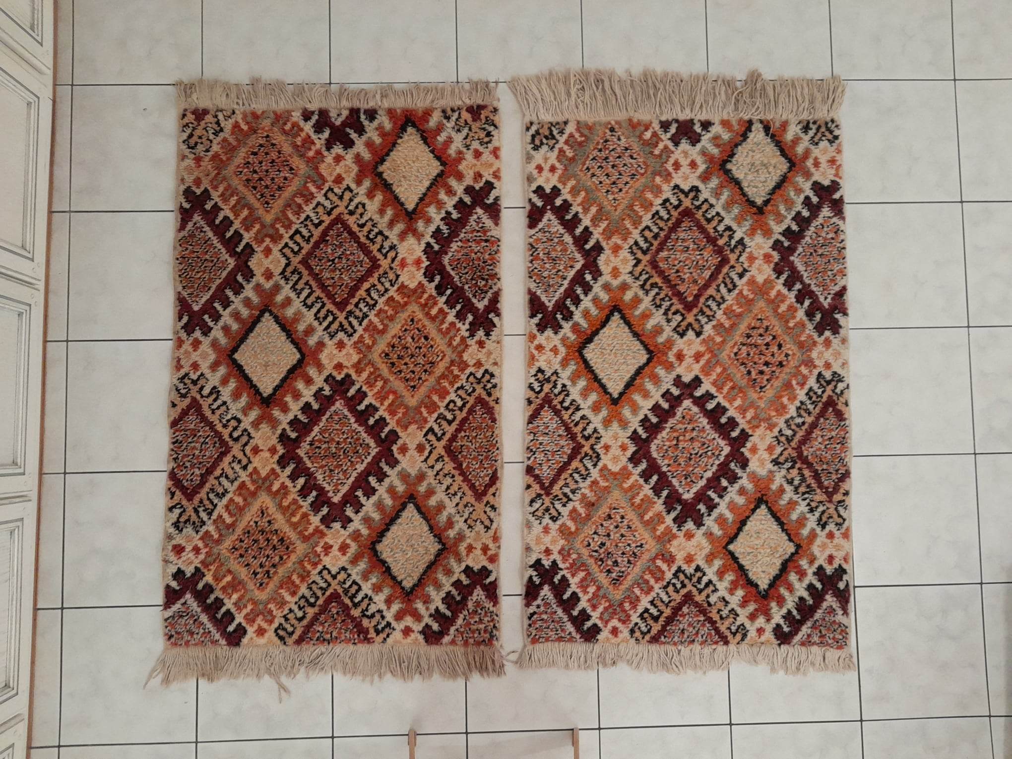Berber rug pair of handmade bed descents 140x85cm