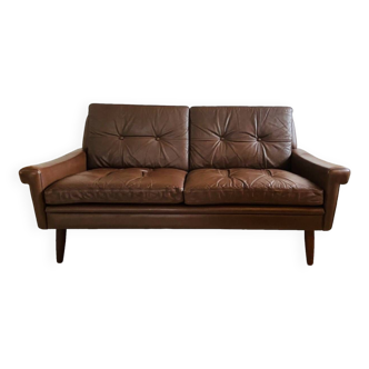 Vintage Danish Mid Century 2 Person Svend Skipper Sofa In Cognac Leather 1970,S