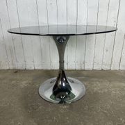 Table pied tulipe plateau verre fumé attribué à Gastone Rinaldi