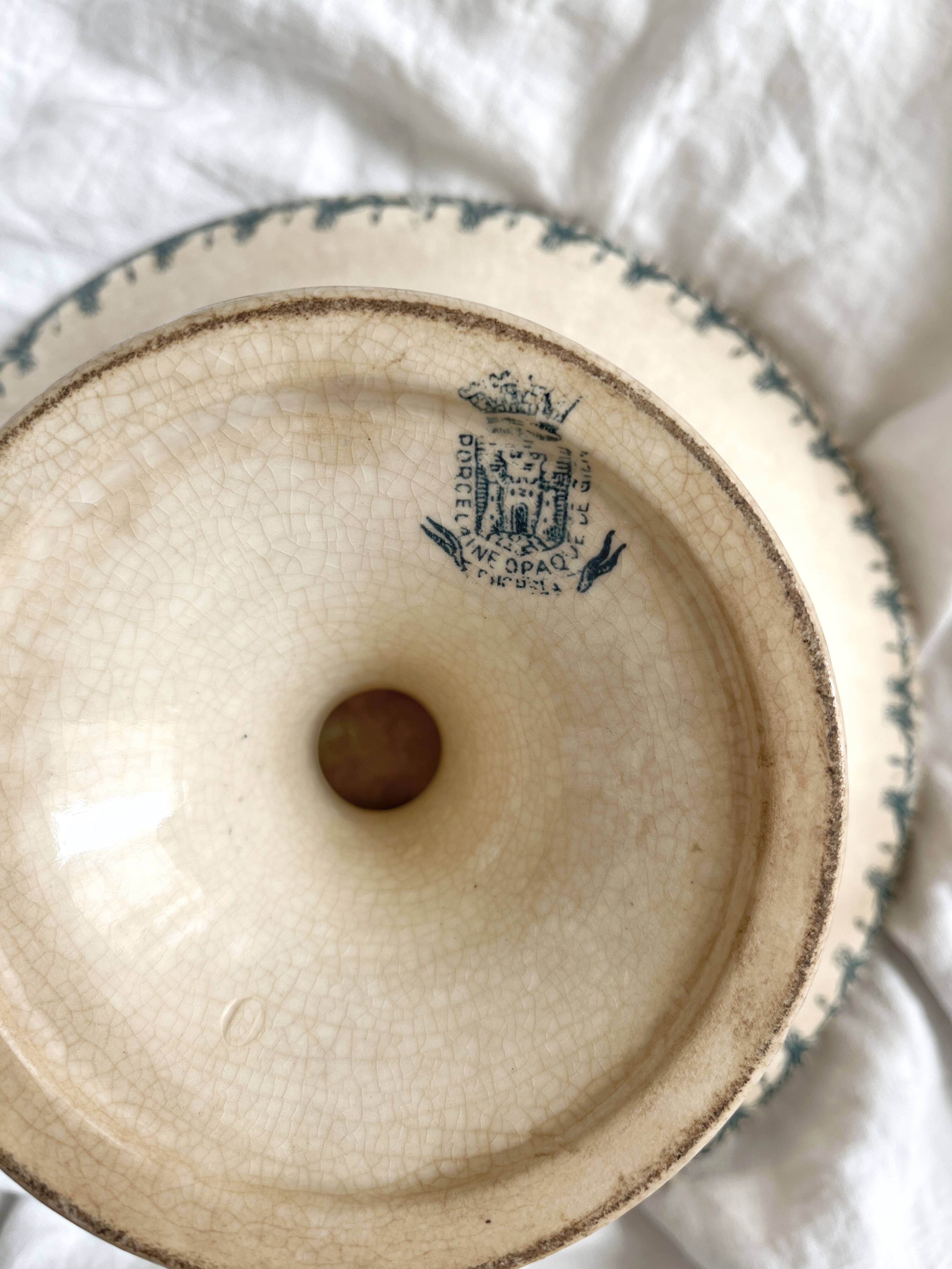 "Fushia" iron earthenware compote dish from Gien circa 1900