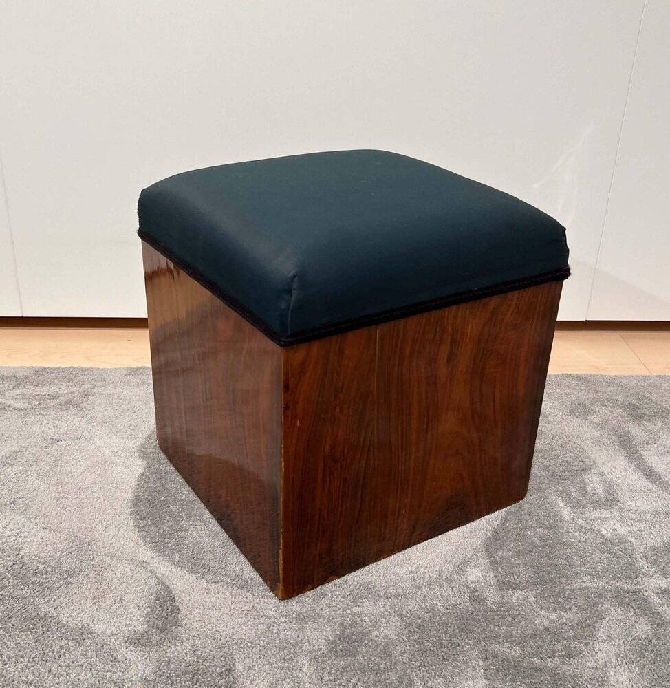 Art Deco Cubic Stool in Walnut Veneer, France, 1930s