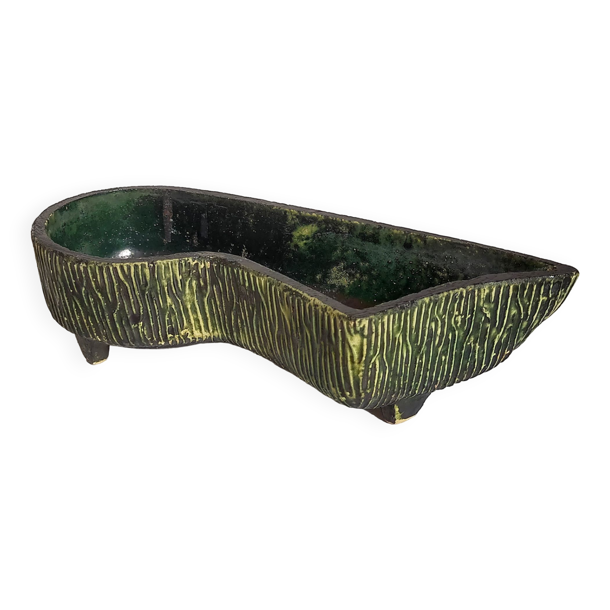 Vintage free-form tripod ceramic cactus planter