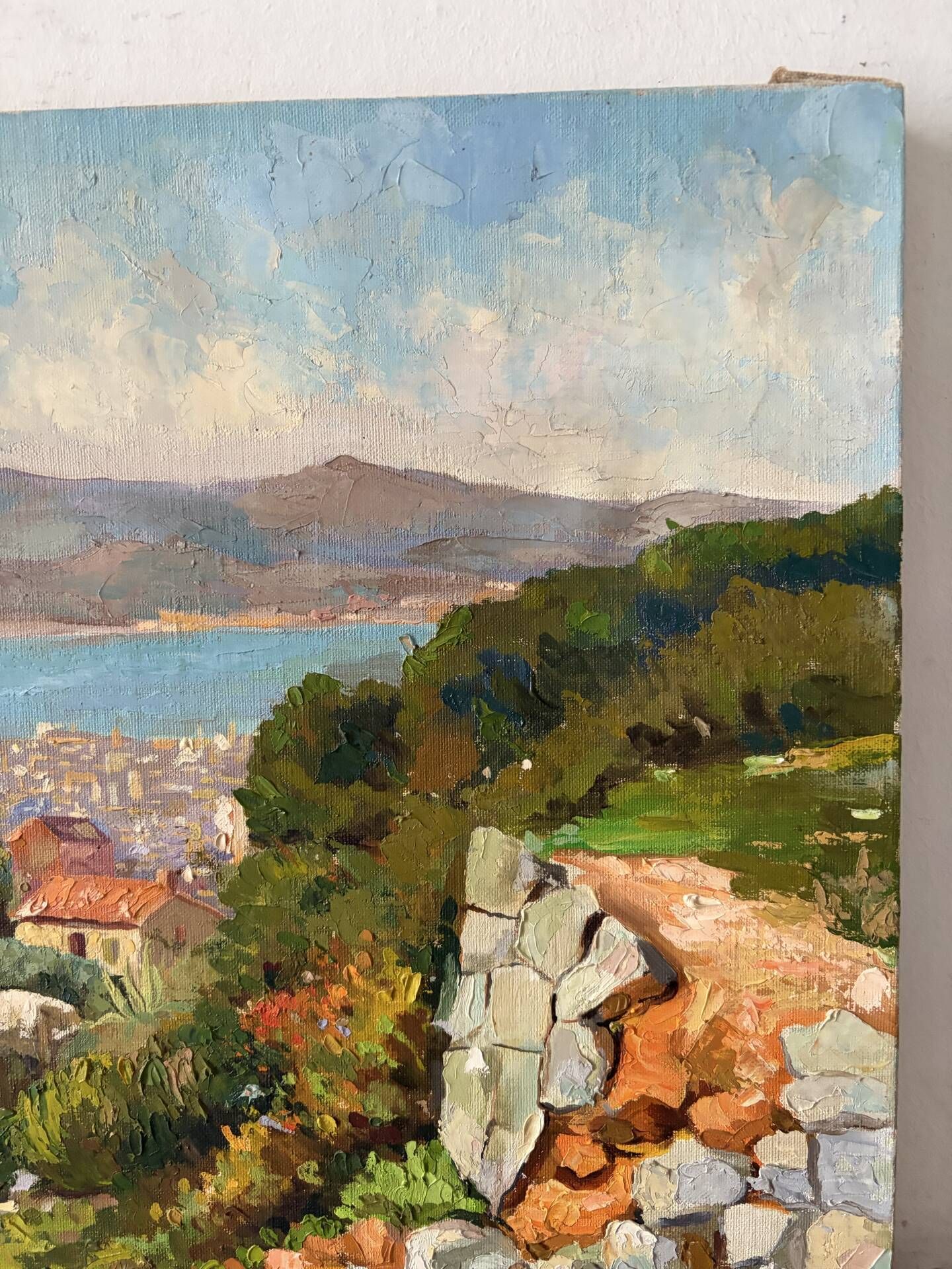 Mediterranean coastal scene, oil on canvas signed