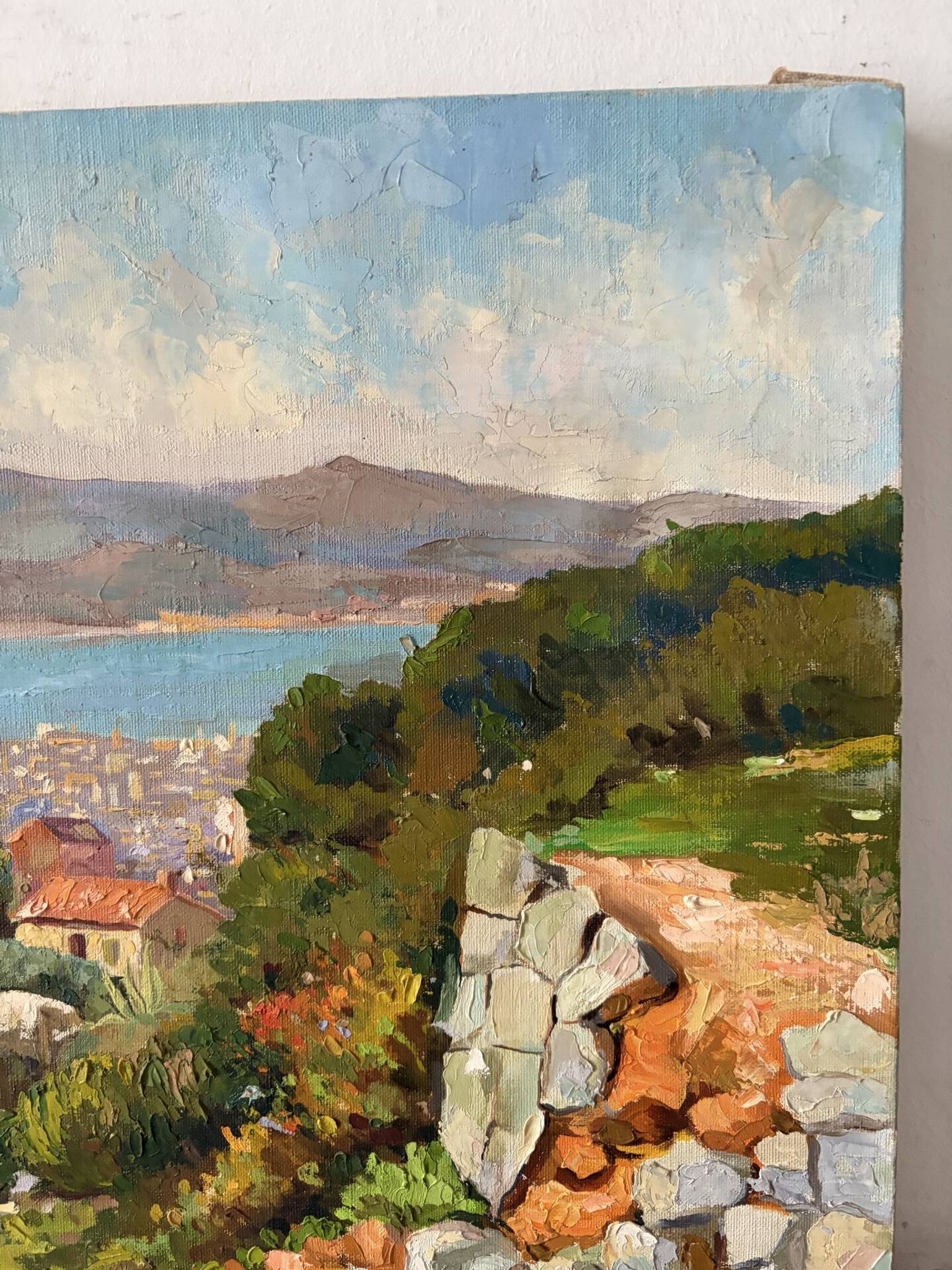 Scène côtière méditerranéen, huile sur toile signée
