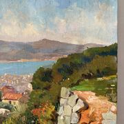 Scène côtière méditerranéen, huile sur toile signée