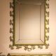 Miroir en plomb avec console en fer forgé laqué en vert pistache et or, Art Déco,