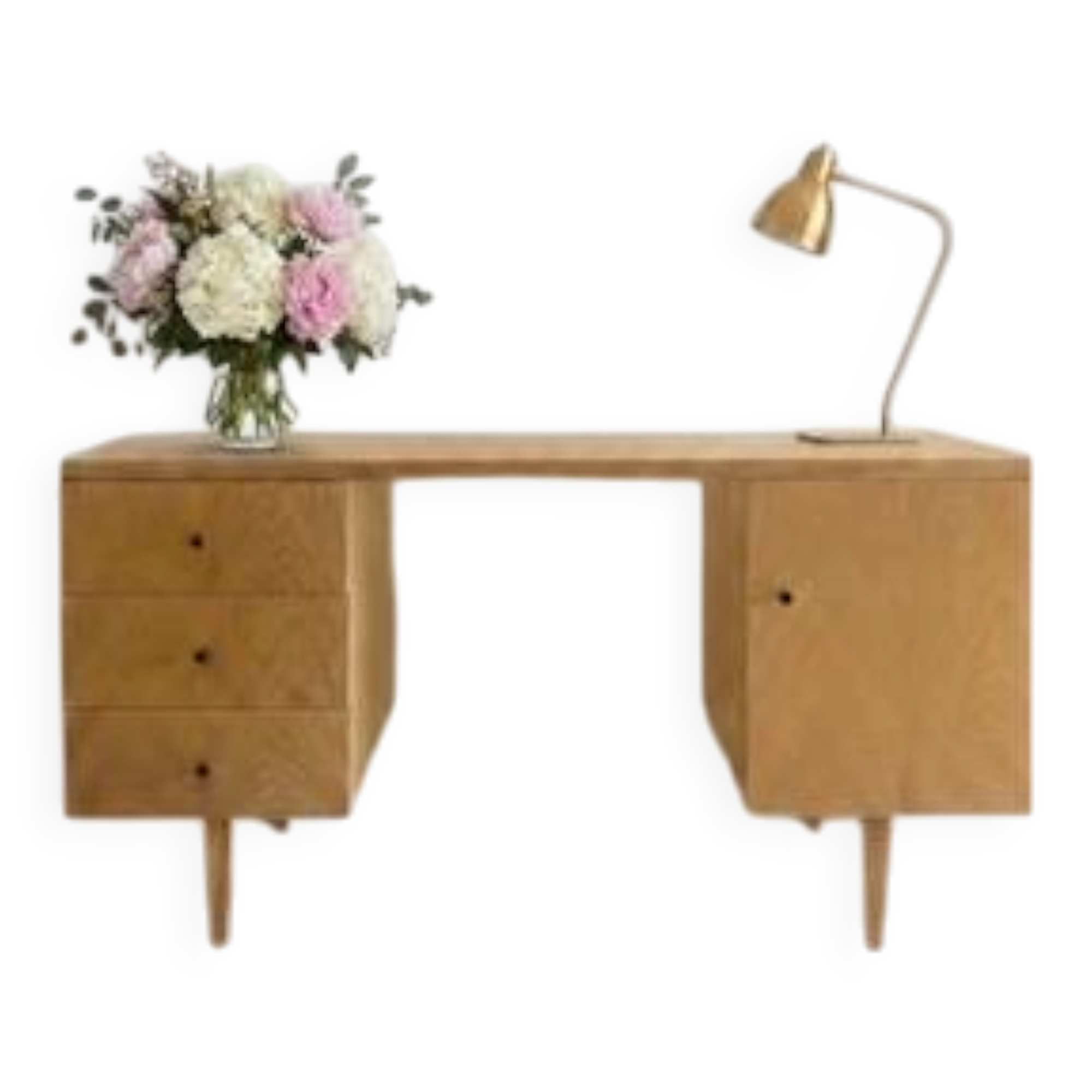 Bureau vintage  frandem années 60 - chêne doré - 3 tiroirs + 1 porte