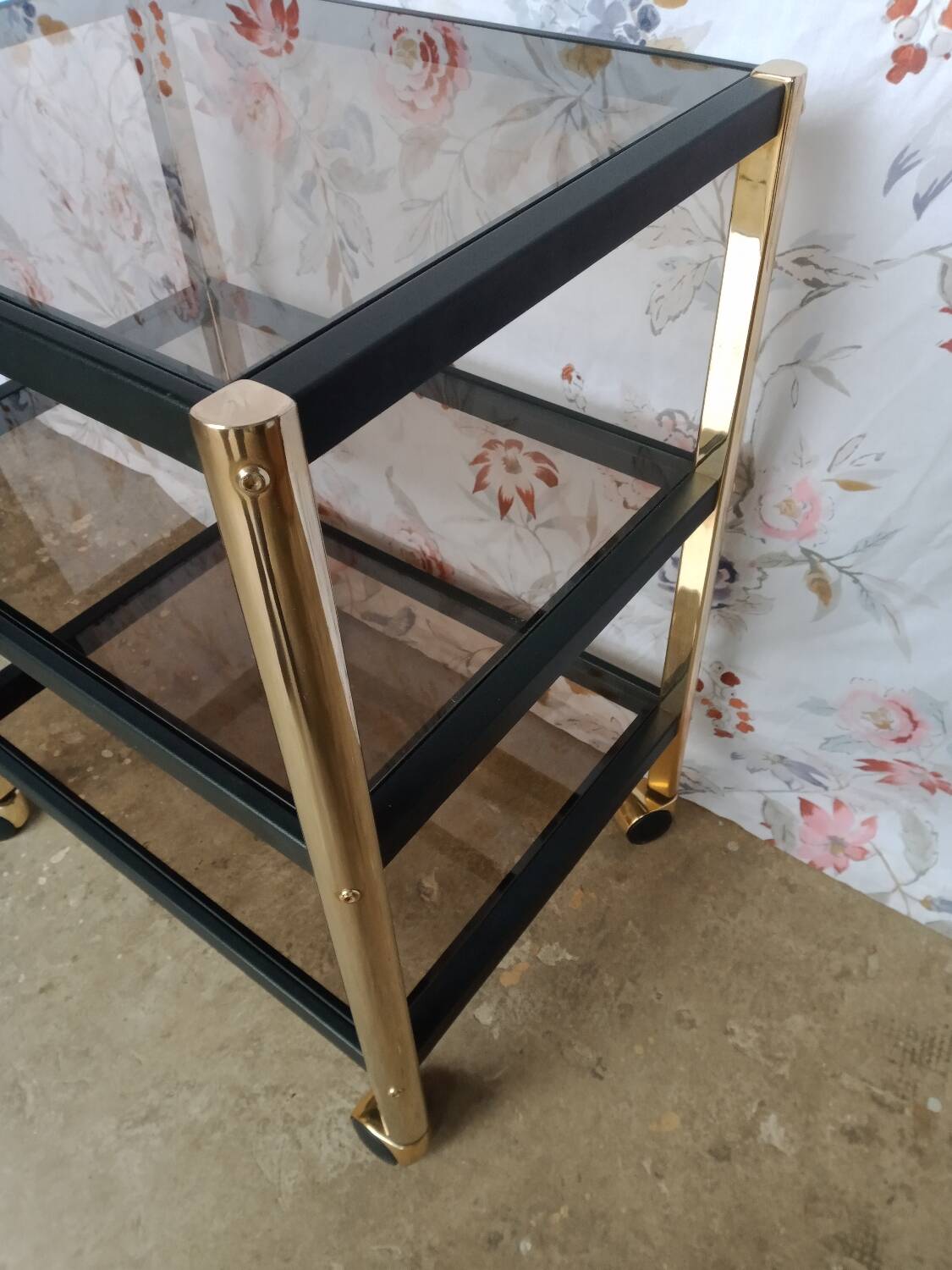 Metal and smoked glass trolley erard (france)