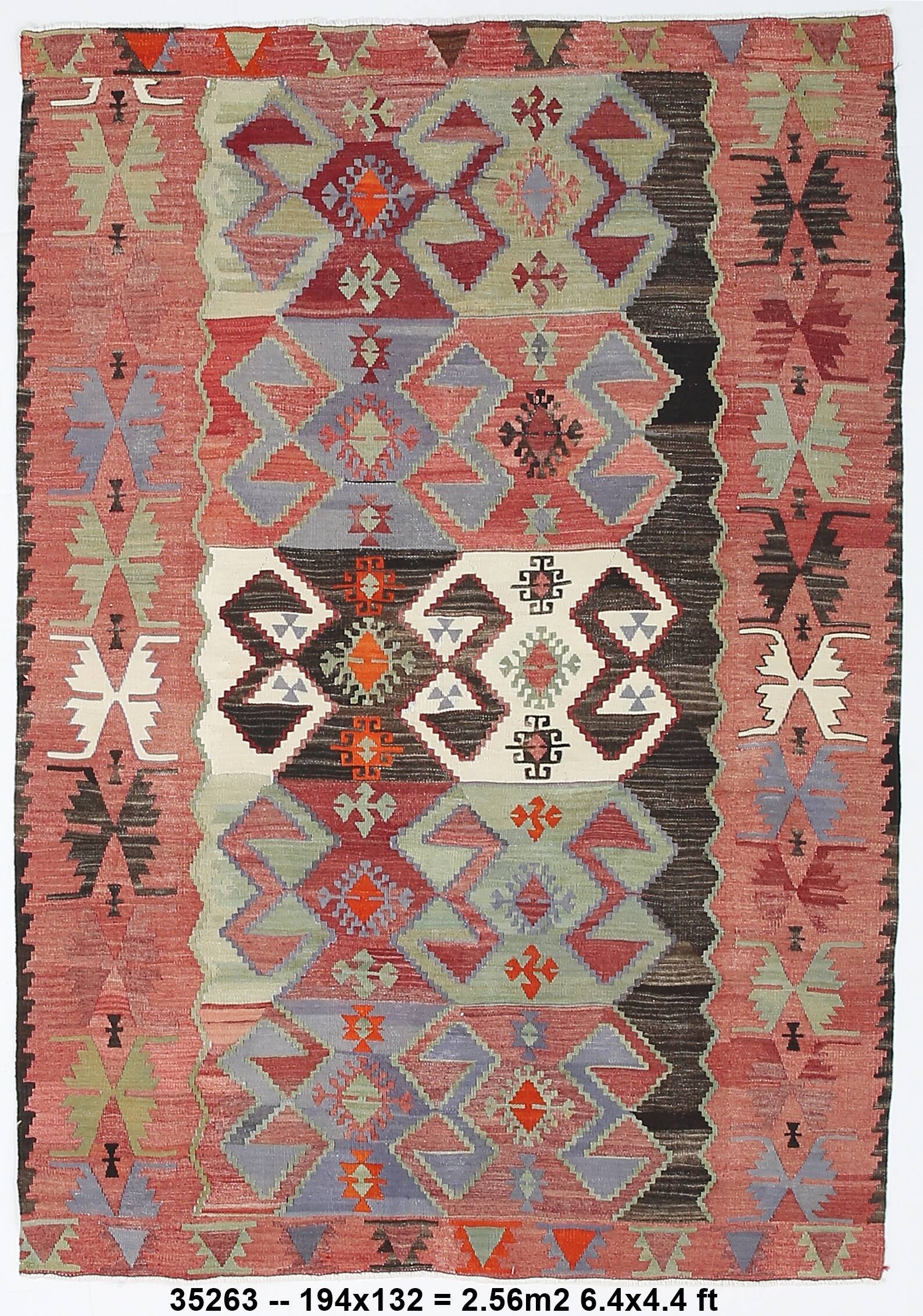 4x6 Red & Green Geometric Persian Kilim Rug, 132x194Cm