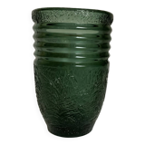 Ancien vase vert en verre moulé art déco