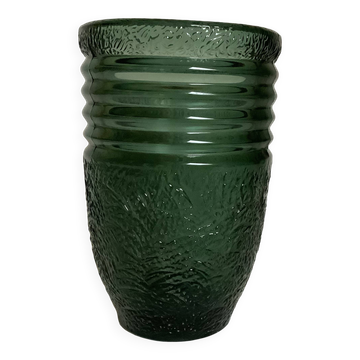 Antique green art deco molded glass vase