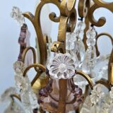 Pair of Gilt Bronze Candelabras with Colored Crystal Tassels