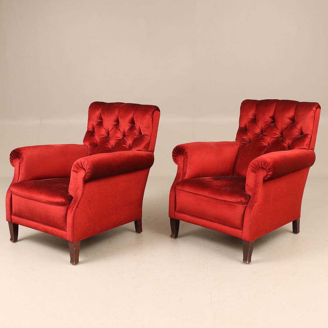 Vintage Pair of Upholstered Armchairs — First Half of the 20th Century