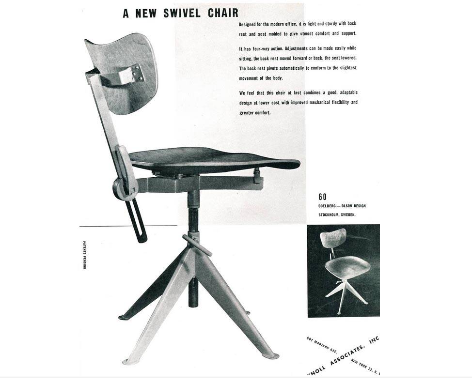 Swedish Industrial Architect Office Desk Chair by  Odelberg & Olsen, 1940s