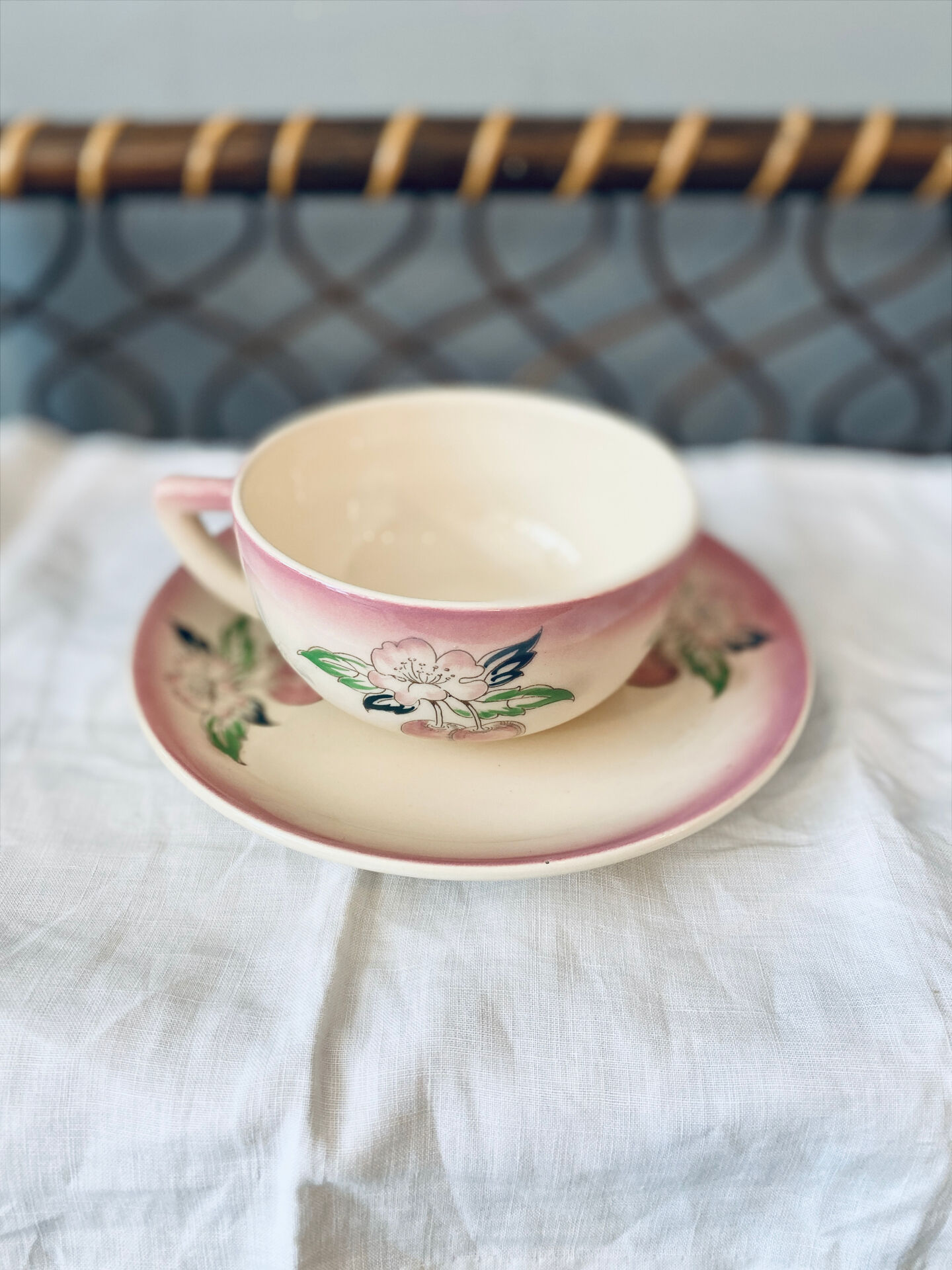 Two breakfast cups Longwy cherry design