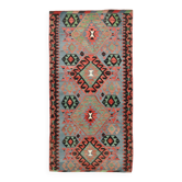 Kilim vintage anatolien tons bleu, vert et rouge géométrique, 160x317 Cm