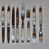 Knives and forks, XIXth, silver blades and forks, mother-of-pearl handle, minerva hallmark