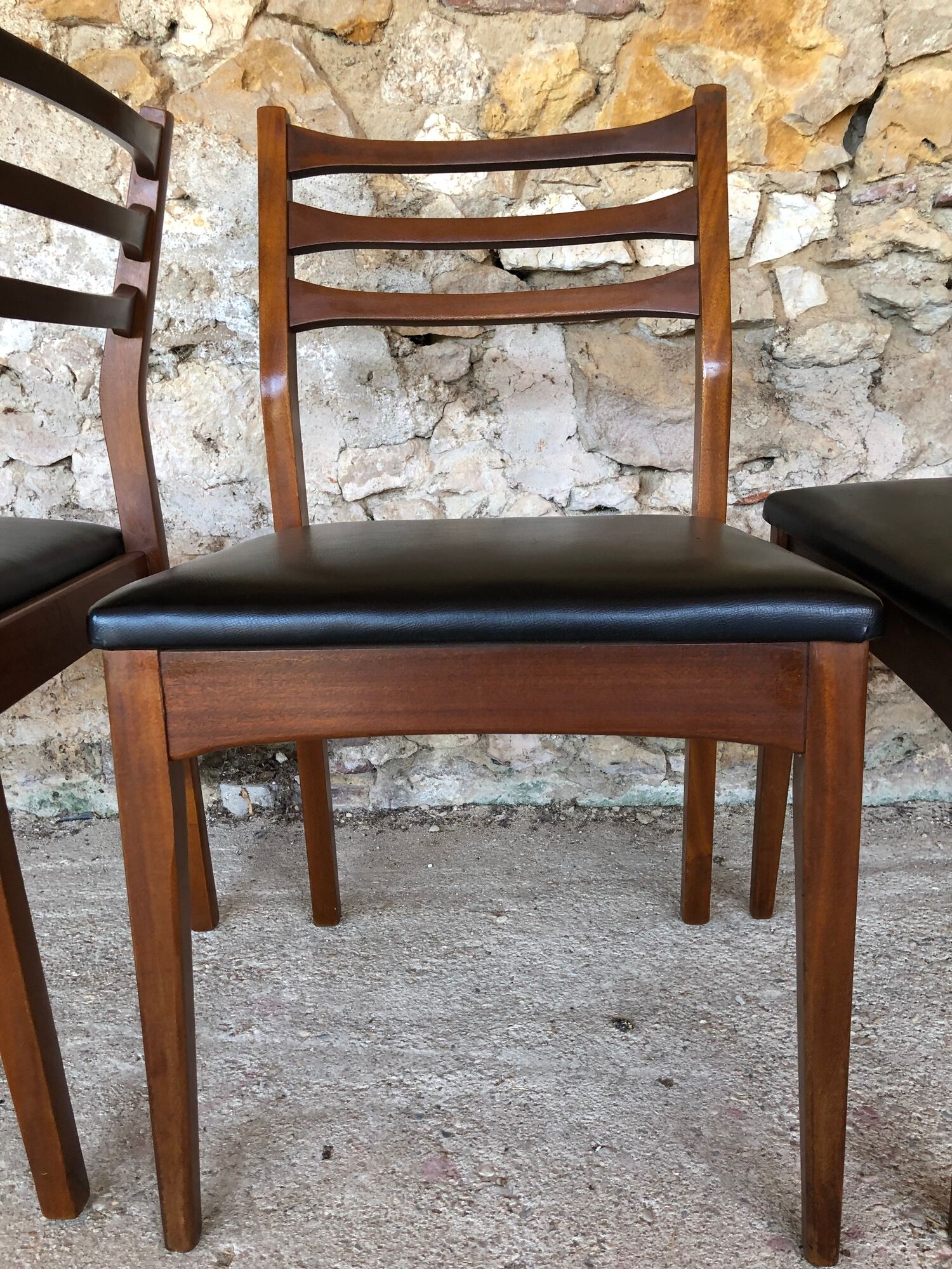 Set of 4 Scandinavian chairs teak and black skai 60s