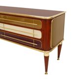 Mid Century Modern Italian Sideboard Wood and Colored Glass. 1950s