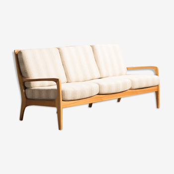 Sofa, bench seat 3 places, in solid beech, circa 1960