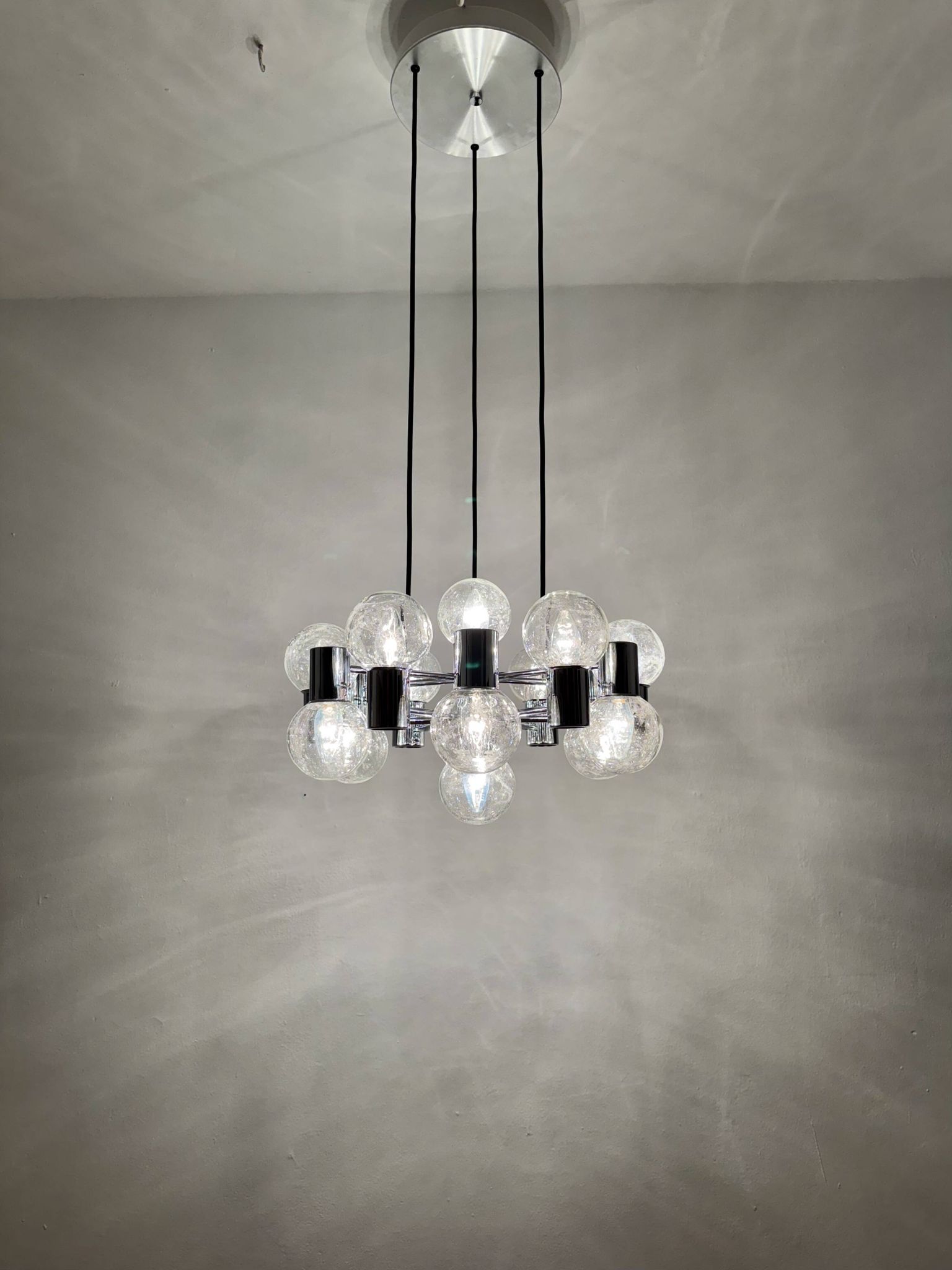 Lustre Spoutnik chromé par Doria, années 1970