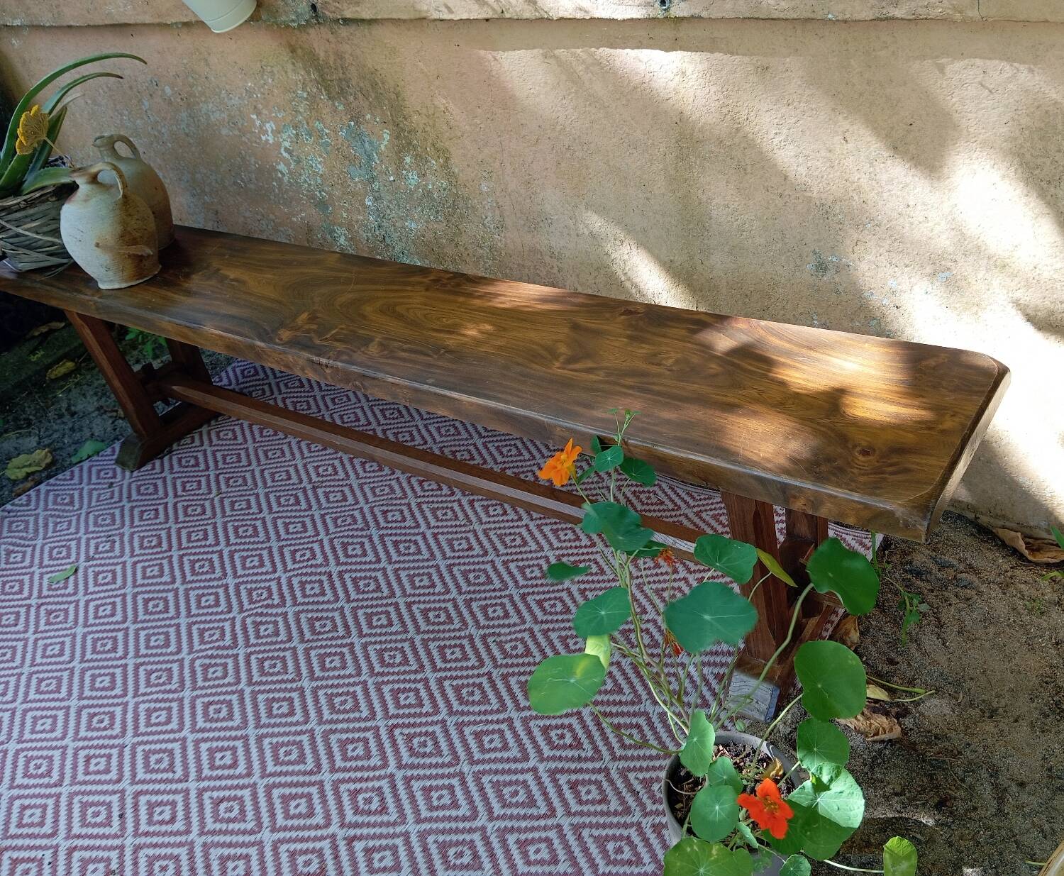 Pair of solid cherry wood farmhouse benches, 1950/60