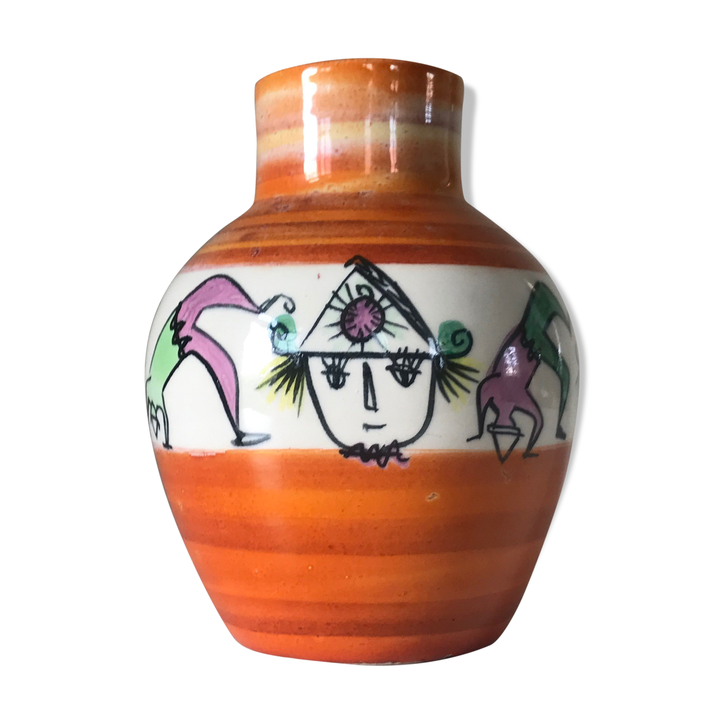 Vase ceramic motifs clowns accolay design 60 years