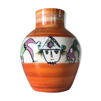 Vase ceramic motifs clowns accolay design 60 years