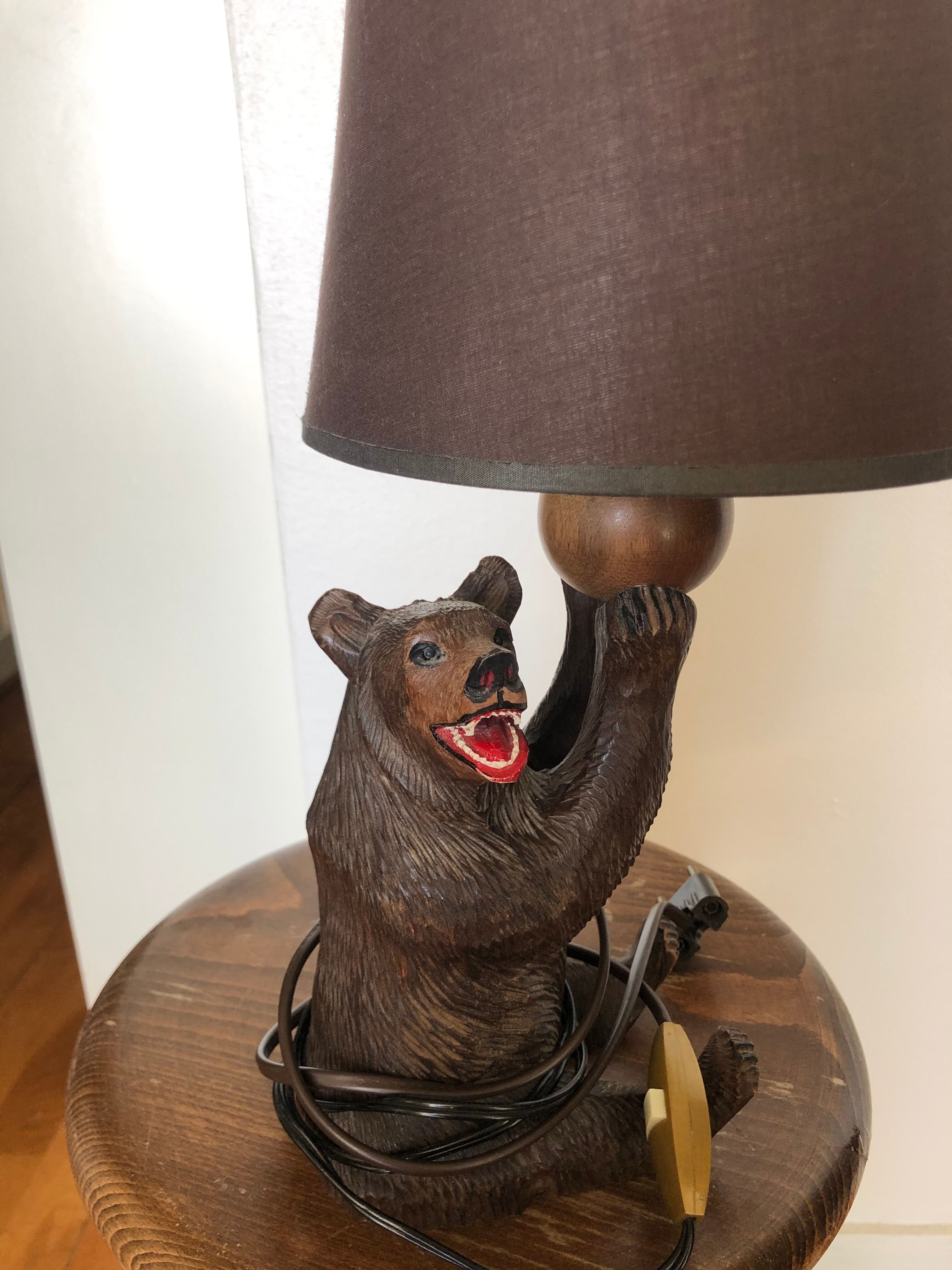 Wooden bear lamp black forest craft work