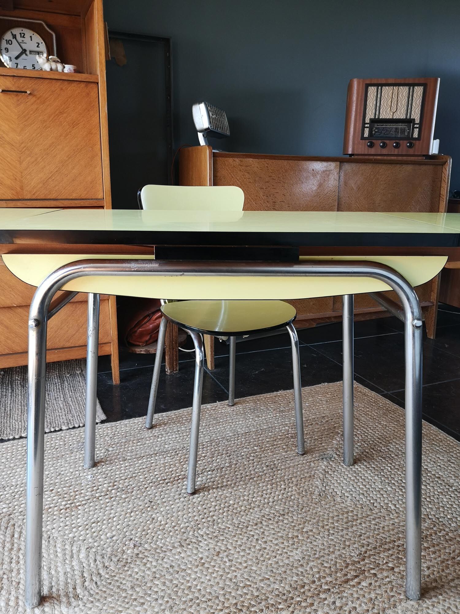 Lemon yellow formica table and chair