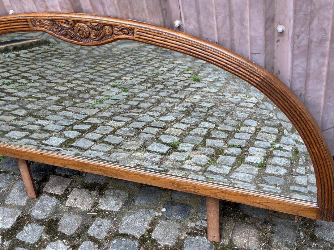 Art Deco concave mirror, arc-shaped, carved in solid wood, 1940.
