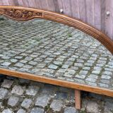 Art Deco concave mirror, arc-shaped, carved in solid wood, 1940.