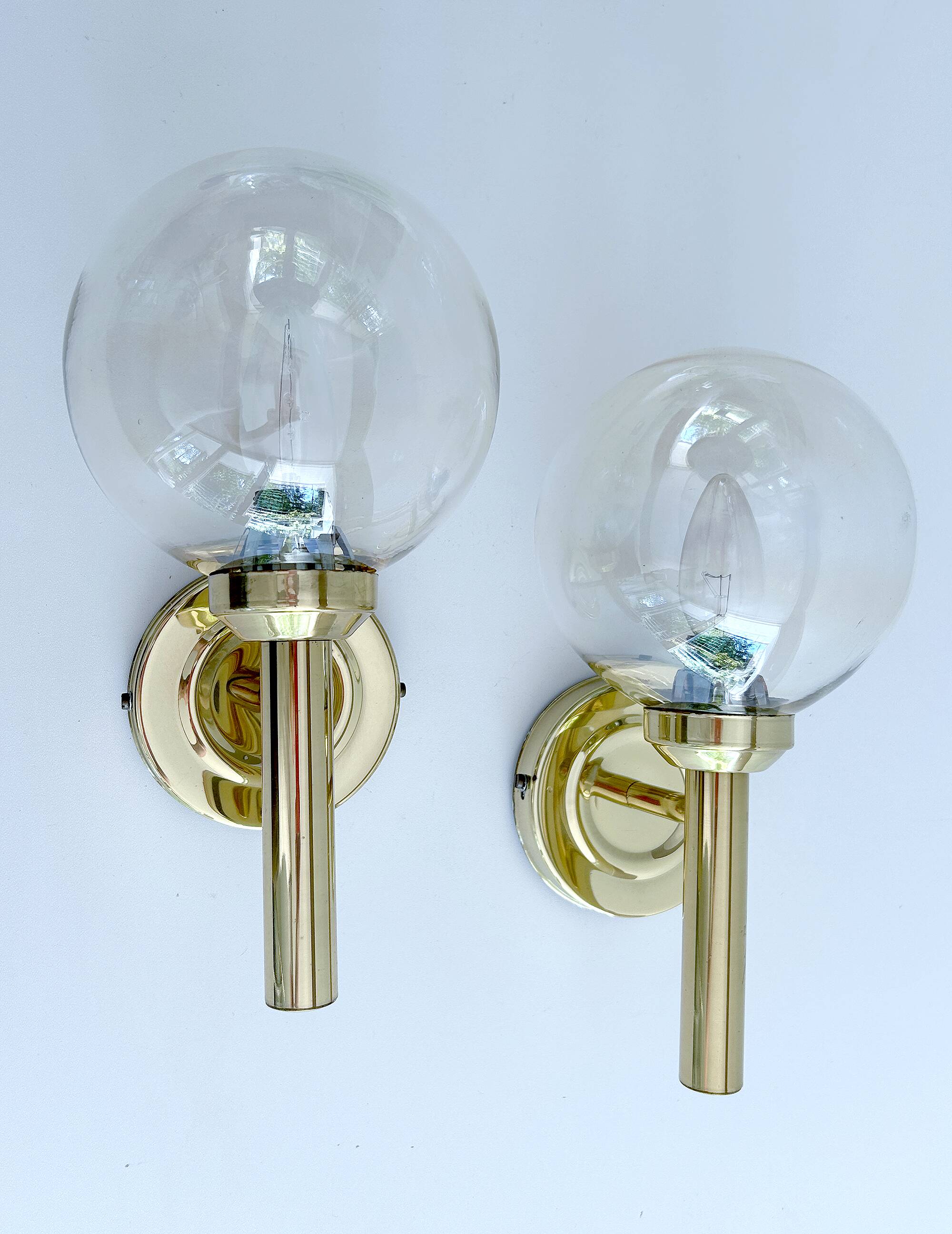 Pair Vintage Scandinavian Glass Wall Lights