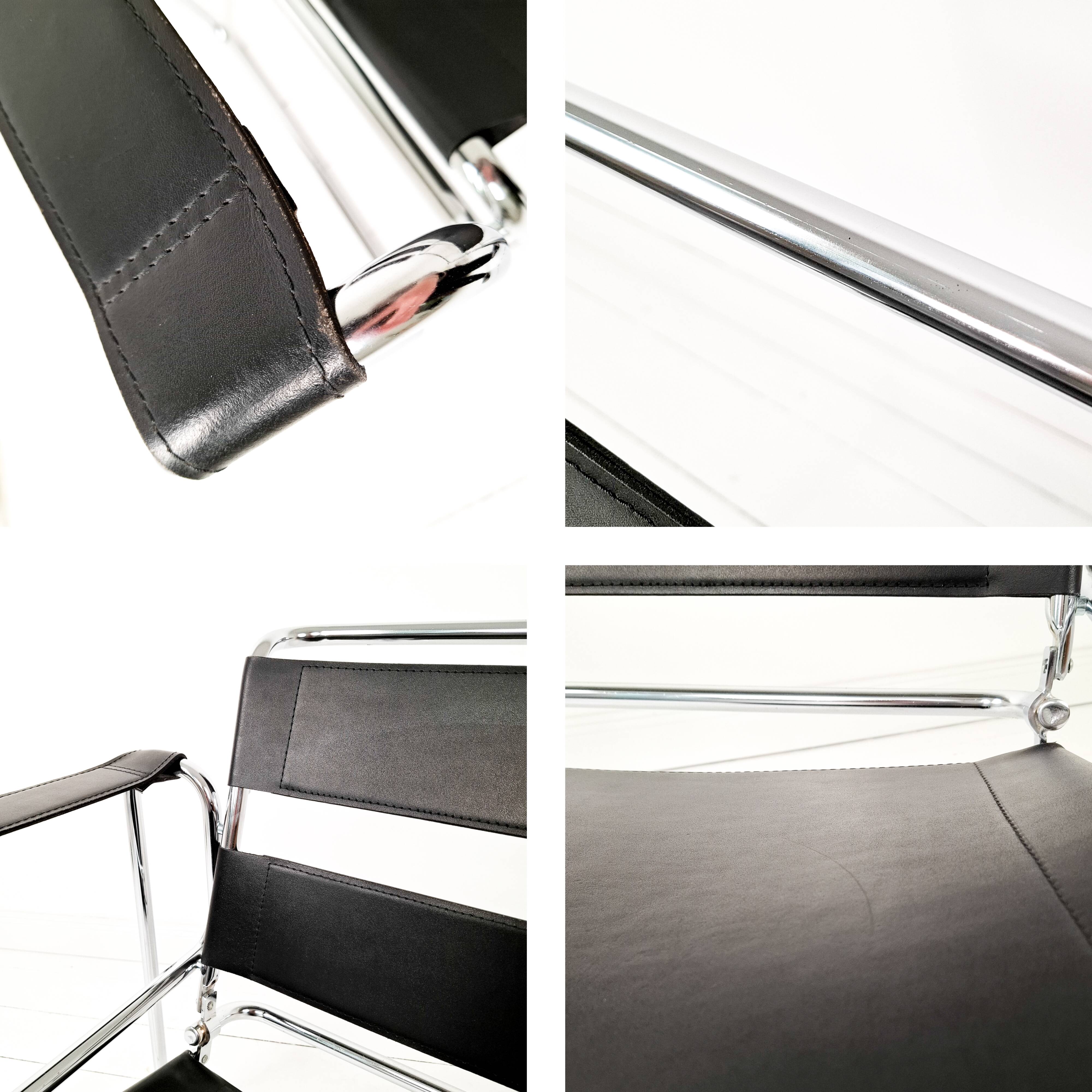 Wassily Style Lounge Chair Chrome Black Faux Leather Breuer Bauhaus Design