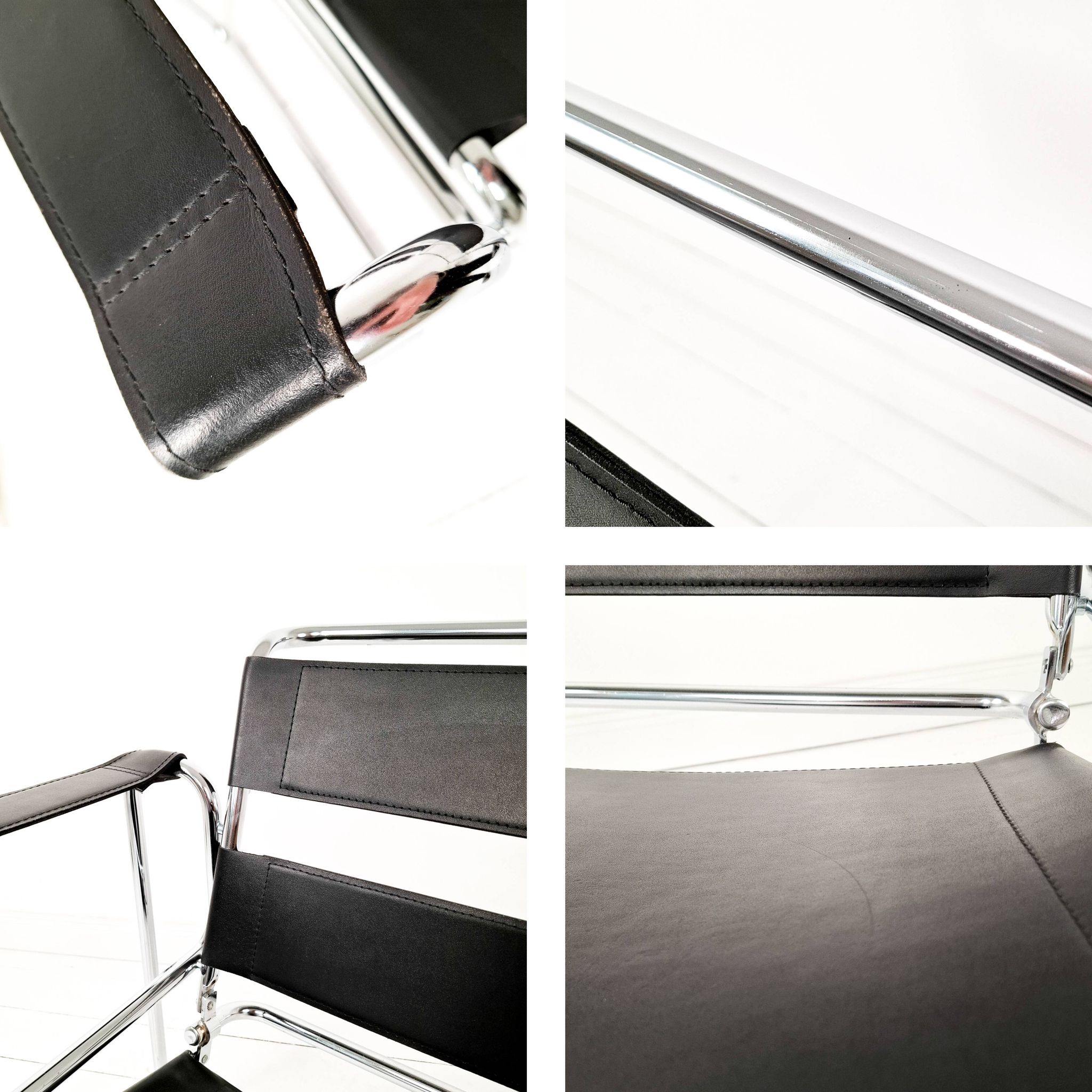 Wassily Style Lounge Chair Chrome Black Faux Leather Breuer Bauhaus Design