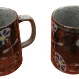 2 Cups / Mugs Glazed ceramic Floral decoration