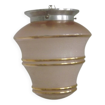 Plafonnier / Lampe Art Déco rose et or avec abat-jour en verre - Silver Fitter