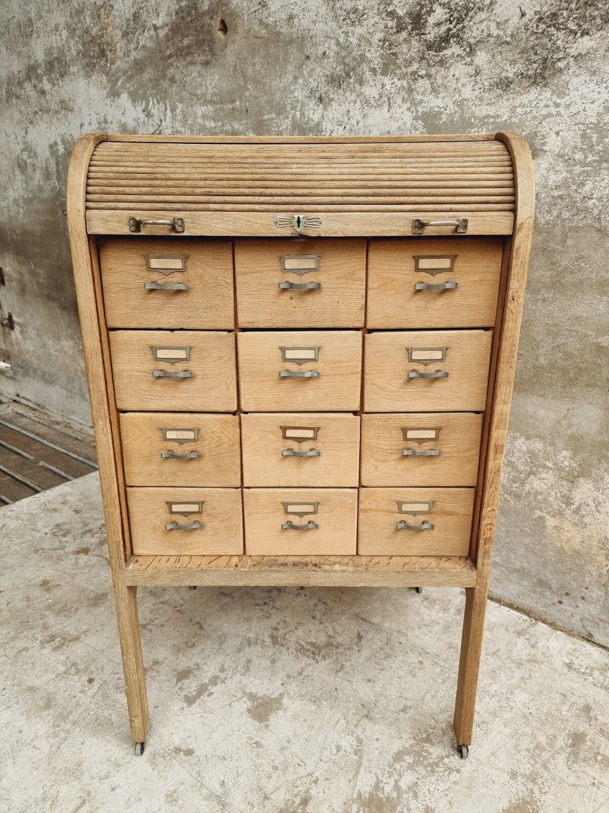 Antique roller shutter cabinet oak chest of drawers