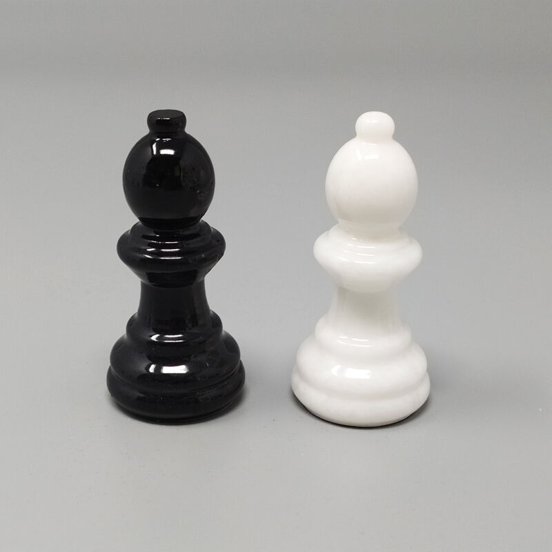 1970s black and white chess set in volterra alabaster handmade made in italy