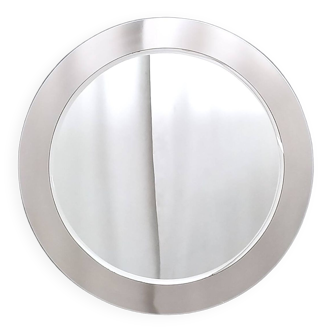 Postmodern Round Wall Mirror with Mirrored Steel Frame, Italy