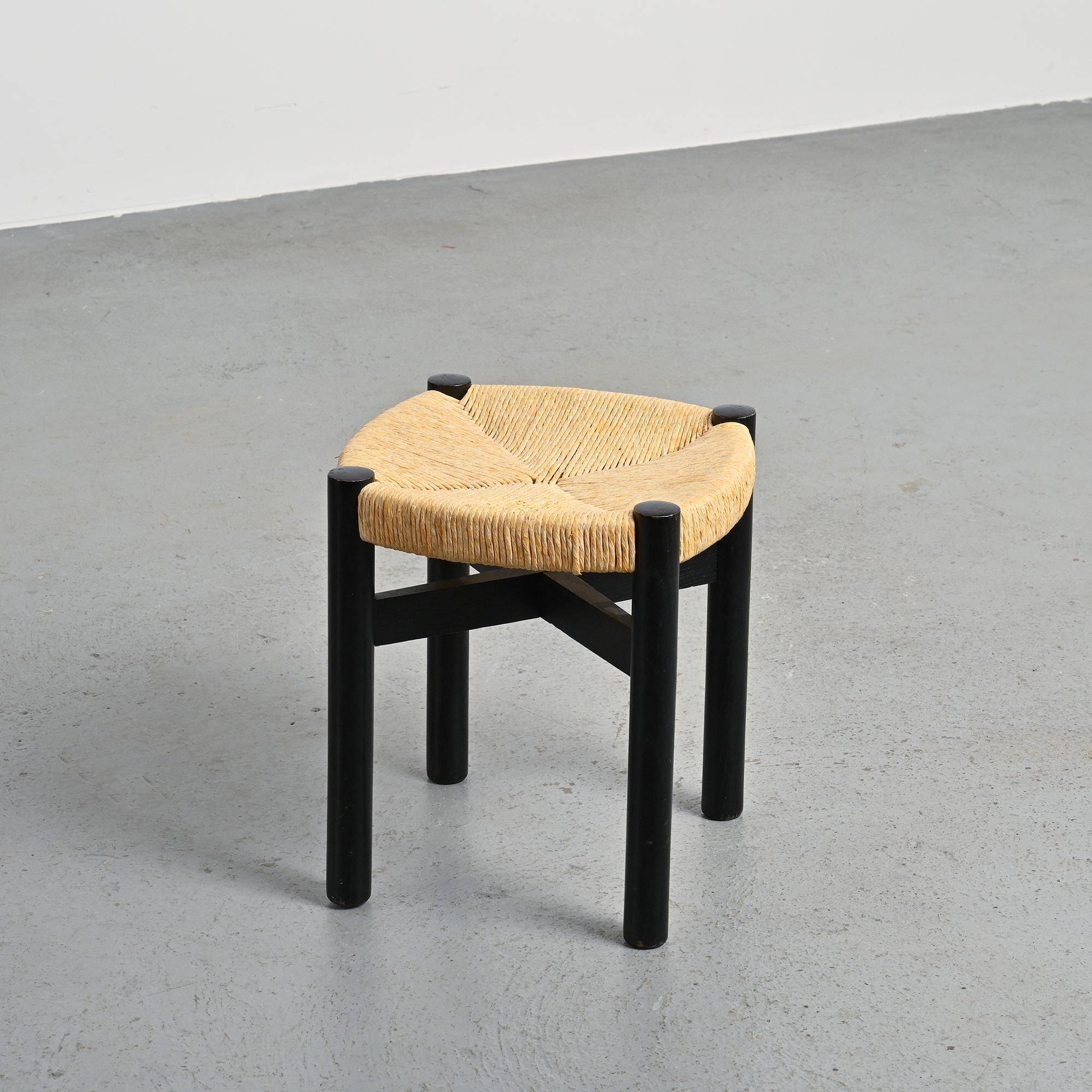 Méribel stool in black ash, Charlotte Perriand, 1950
