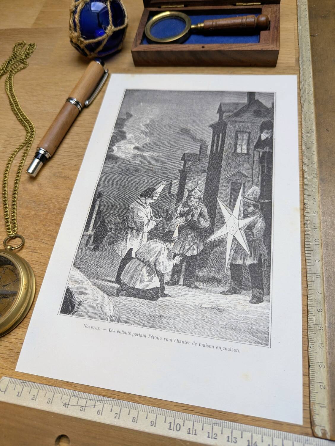 Christmas in Norway, old engraving, printed in 1885.