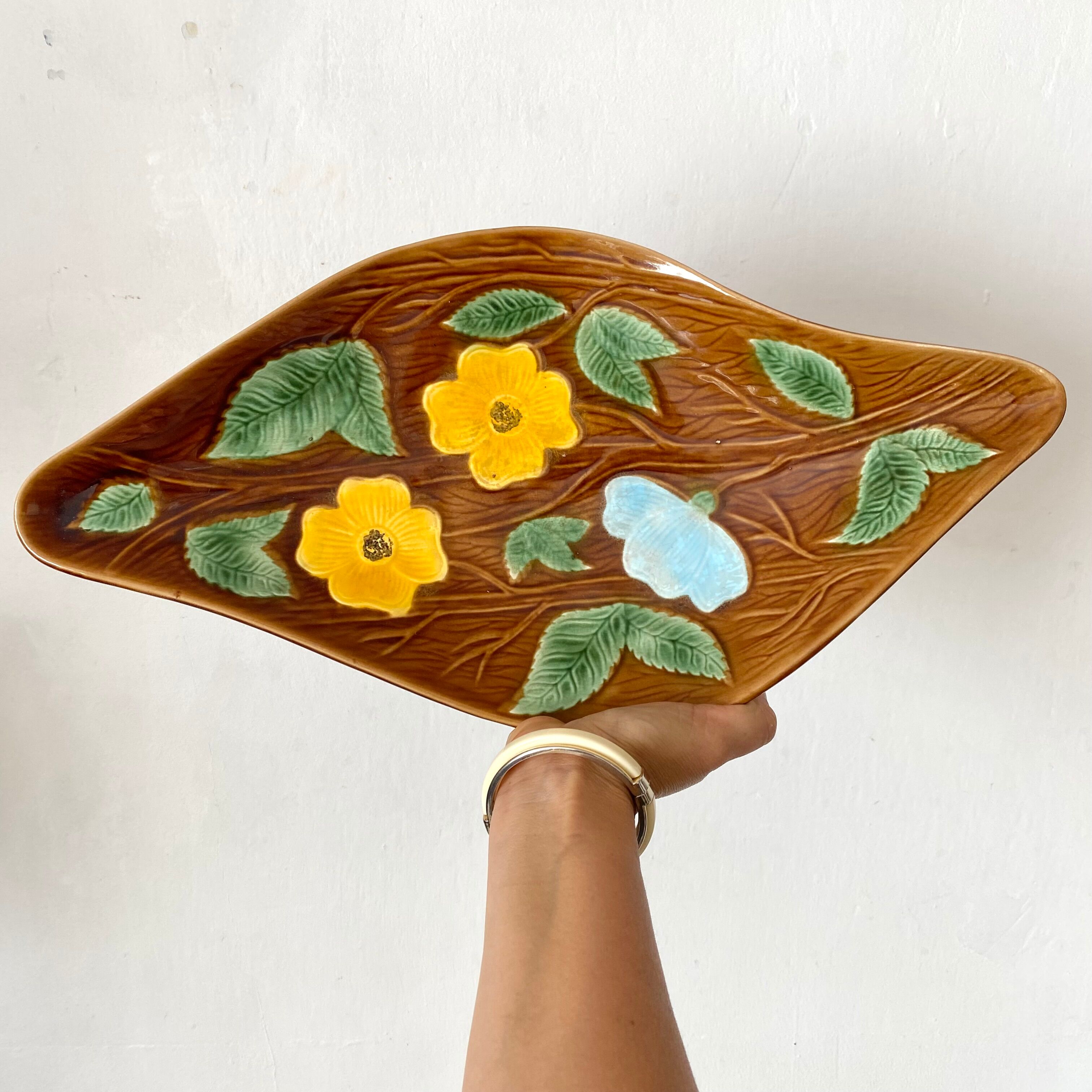 Vintage floral dish, Sarreguemines fruit bowl