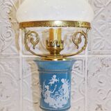 Beautiful antique Italian lamp in ceramic, gilded brass and opaline