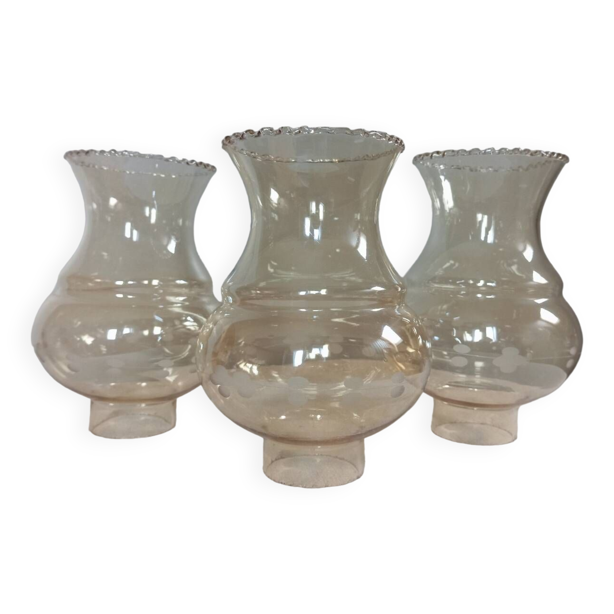 3 amber tulip globes art deco style for chandelier or wall light