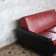 3-seater sofa and 2 rockabilly chairs in red and black skai