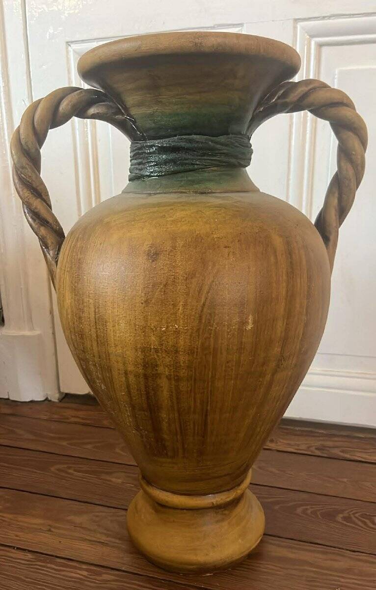 Very large decorative ceramic vase in an antique/Mediterranean style.