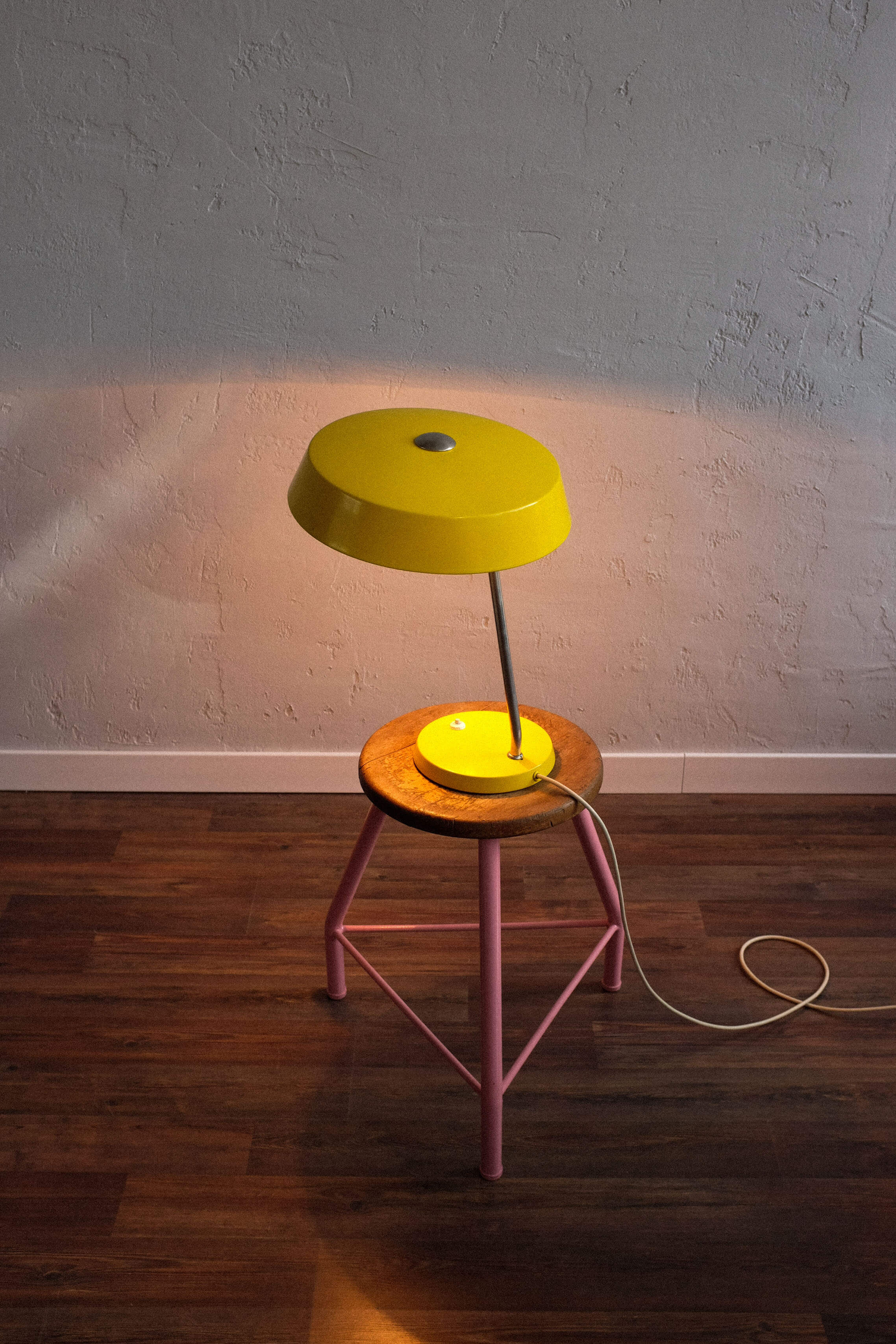 East germany vintage yellow table lamp by veb narva leuchtenbau, 1960s