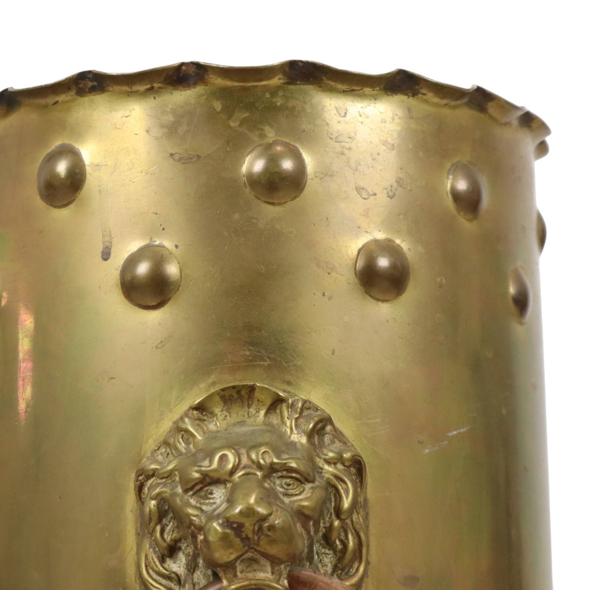 Unique XL Artillery Shell Umbrella Stand – WWI Trench Art (1915) – Lion Hea