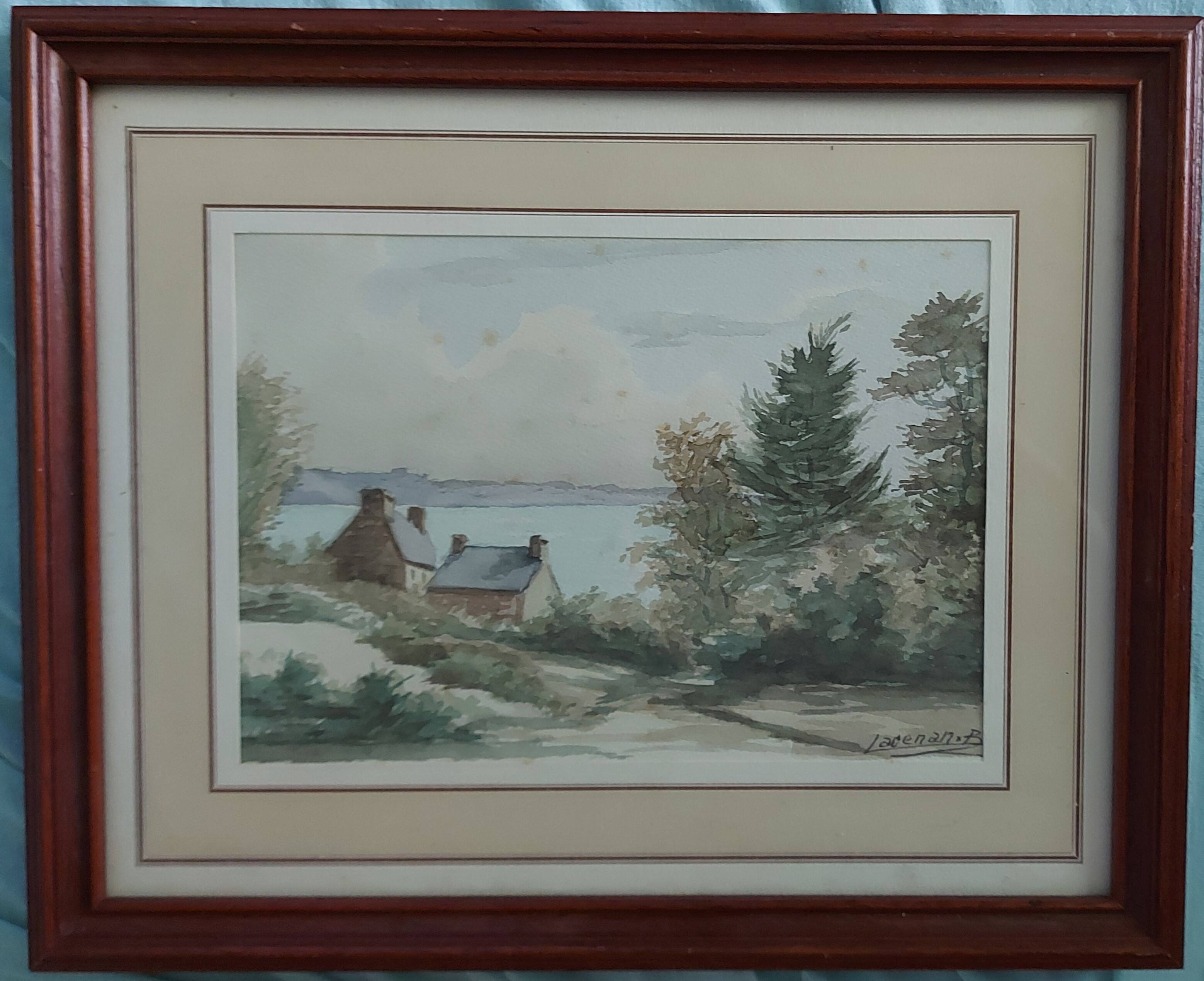 Watercolor framed and under glass signed B.Lavenan Breton Painter Made In France